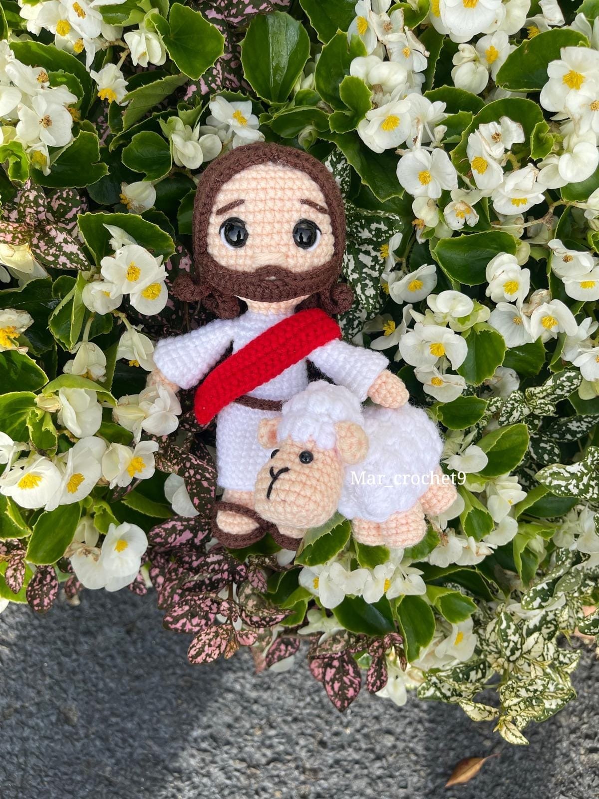 Jesus crochet plushie with sheep